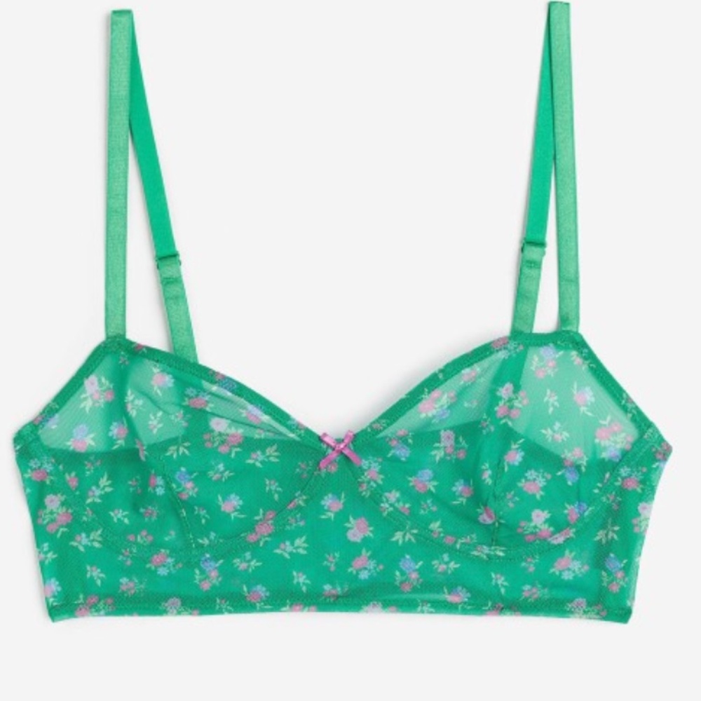 Green Bra with pink flowers, H&M, Size: XS, Condition: NWOT